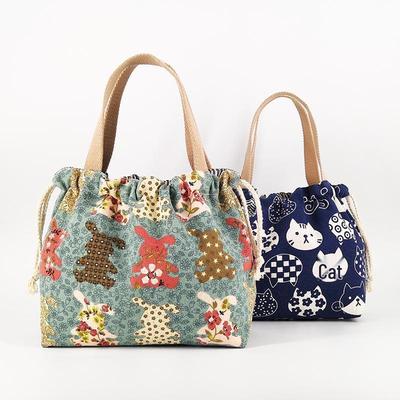 Мультяшная холщовая сумка-тоут для ланча: Износостойкий, Утолщенный, Ручной, Затягивающийся шнурок для удобного хранения.