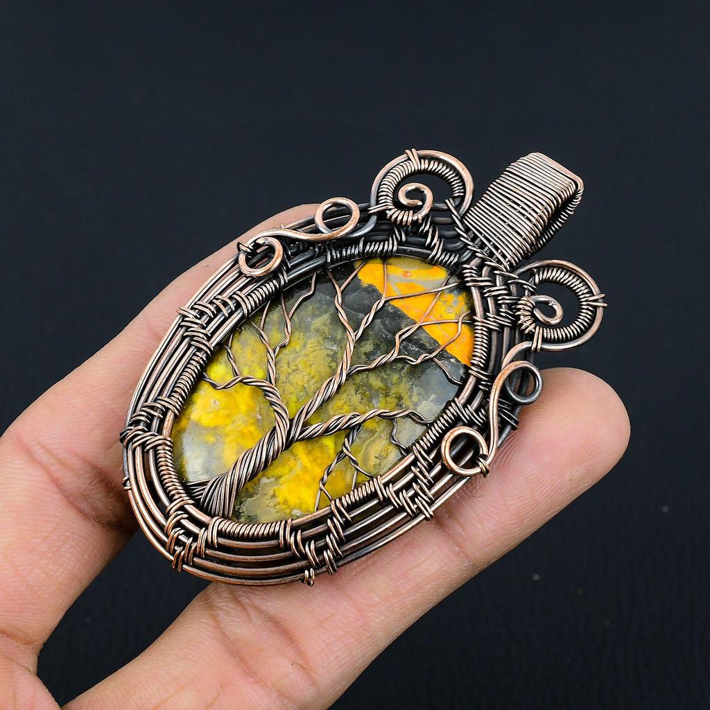 Кулон из шмелиной яшмы, ювелирное изделие из драгоценного камня, обернутое медной проволокой 999 пробы, кулон ручной работы, на День матери
