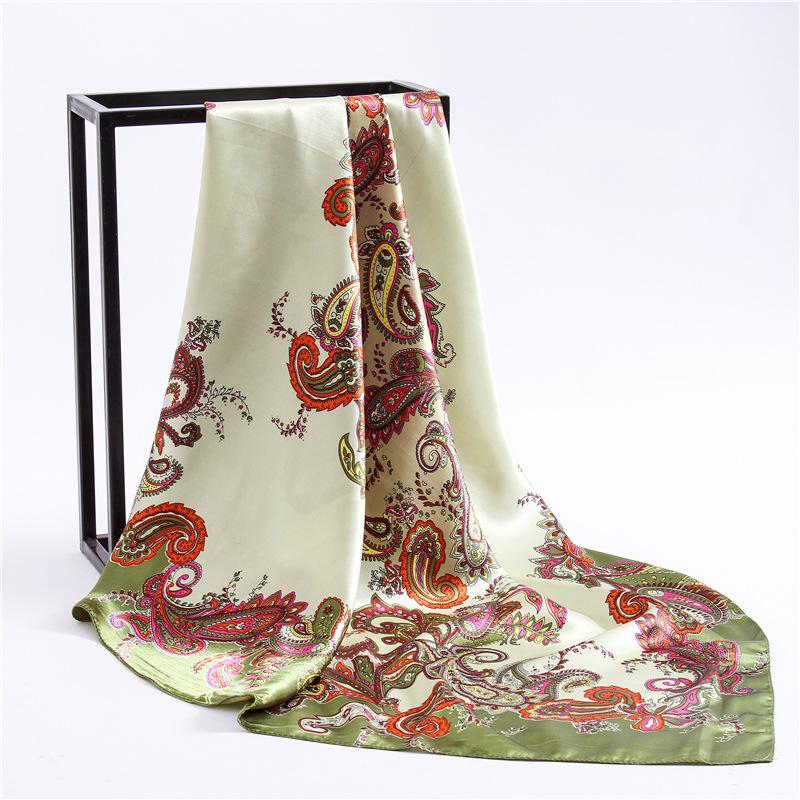 Fashion Hijab Scarf For Women Print Silk Satin Hair Scarfs Kerchief 90*90cm Square Neckerchief Headband Scarves For Ladies