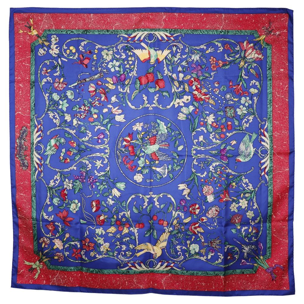 Hermes Шарф Carree90 PIERRES D' ORIENT ET D' OCCIDENT Восточный камень и Западная каменная кладка Синий шелк Женский Б/у