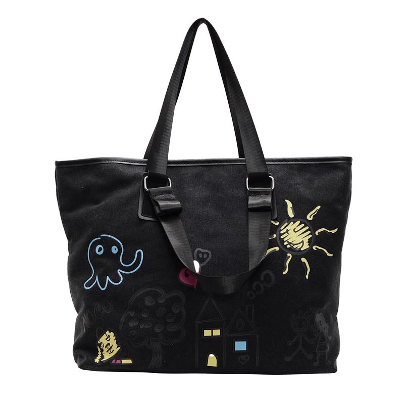Легкая сумка через плечо с принтом, женская сумка-тоут большой вместимости, студенческая сумка для путешествий, холщовая сумка