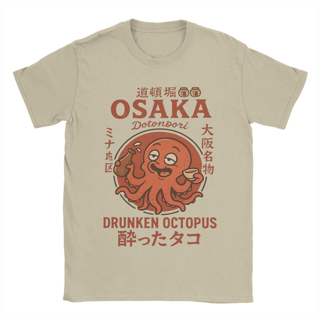 Винтажная футболка Osaka Dotonbori Пьяный Осьминог для мужчин Хлопковые футболки Японская футболка с коротким рукавом Дышащая и мягкая