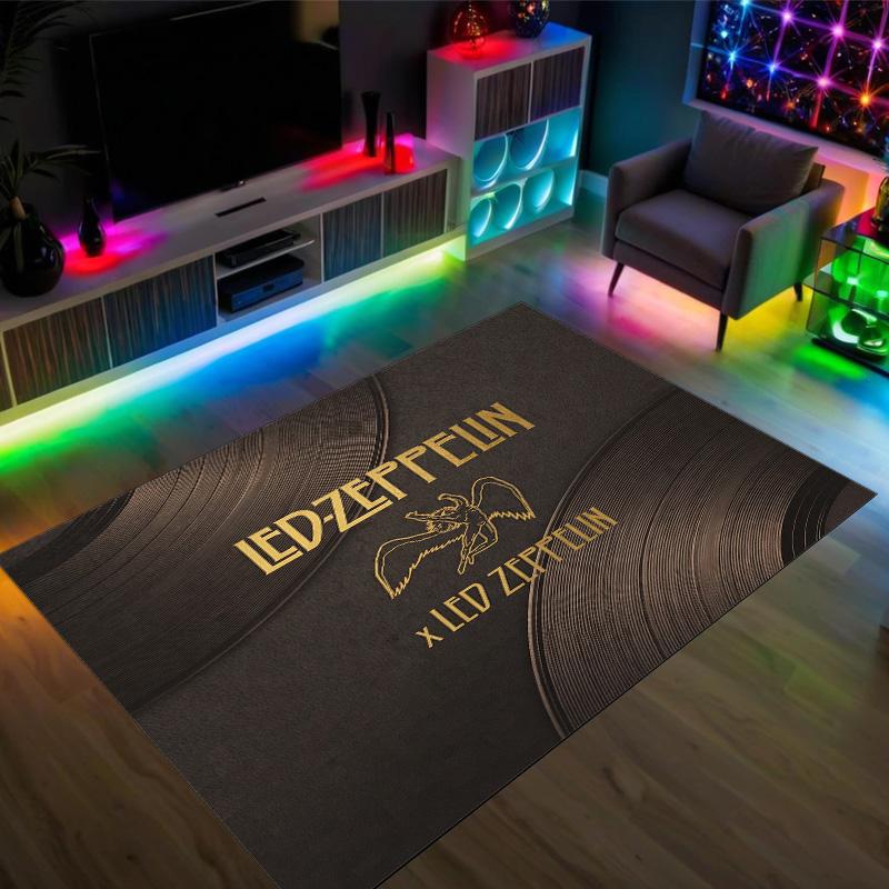 Led Zeppelin Design Crystal Velvet Carpet Cozy Non?Slip Printed Rug For Bedroom Living Room Entrance