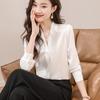 Белая атласная рубашка с V-образным вырезом и длинными рукавами для женщин - Осень 2025, французский дизайн