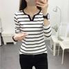 Женская простая футболка с длинными рукавами, пуловер, майка в полоску, тонкая снаружи