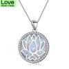 Blaike 925 Sterling Silver Rainbow Lotus Flower Pendants White /Blue Fire Opal Birthstone Necklaces For Women Zircon Fine Jewelry