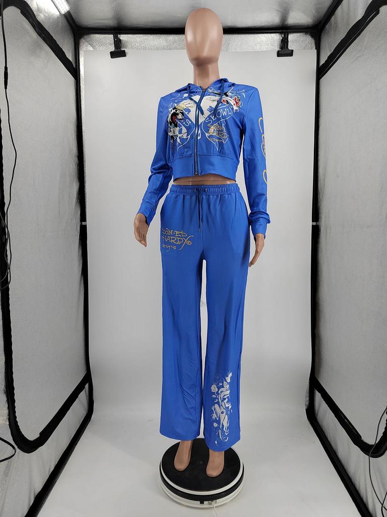 Женский костюм с принтом в европейском и американском стиле весна/осень 2024 г.