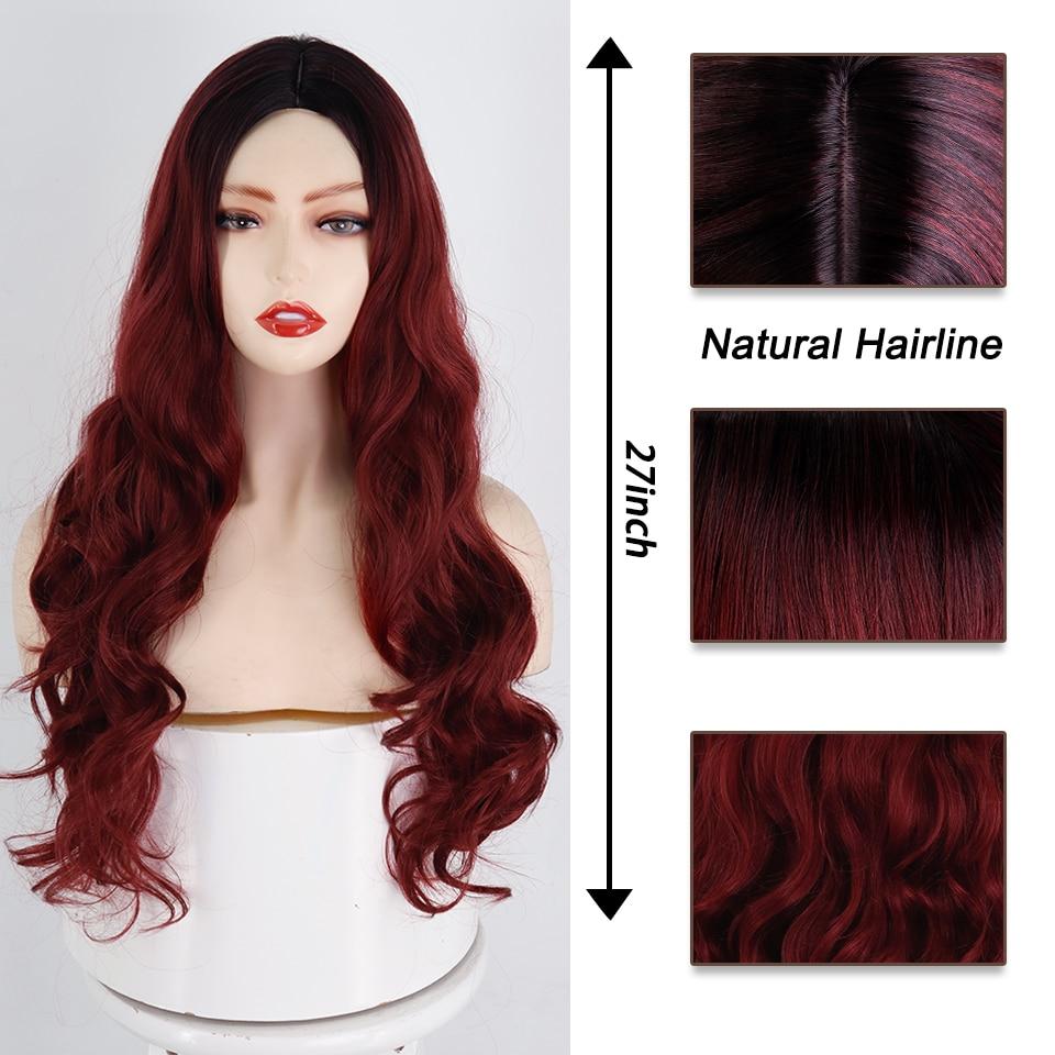 MISSQUEEN Long Ombre Red Wigs for Women Middle Part Curly Wigs Natural Looking Synthetic Heat Resistant Fiber Wigs