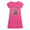 Kids Girls Anime Cartoon K-POP Rumi Print Pleat Short Sleeve Casual Round Neck Dress