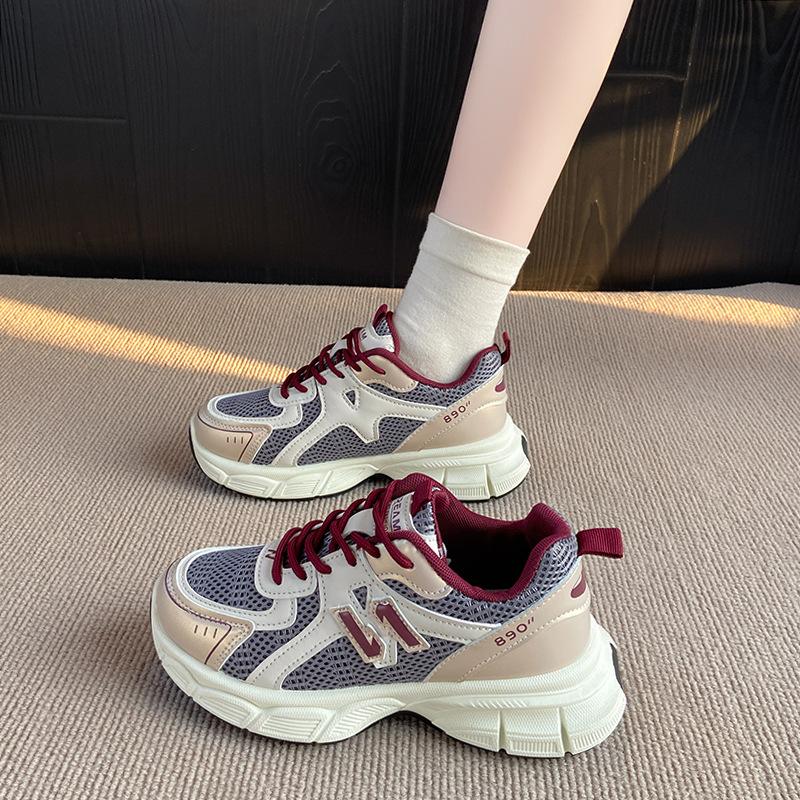 Thick-soled heightening small dad shoes women's 2025 spring new retro versatile student lightweight casual sports shoes