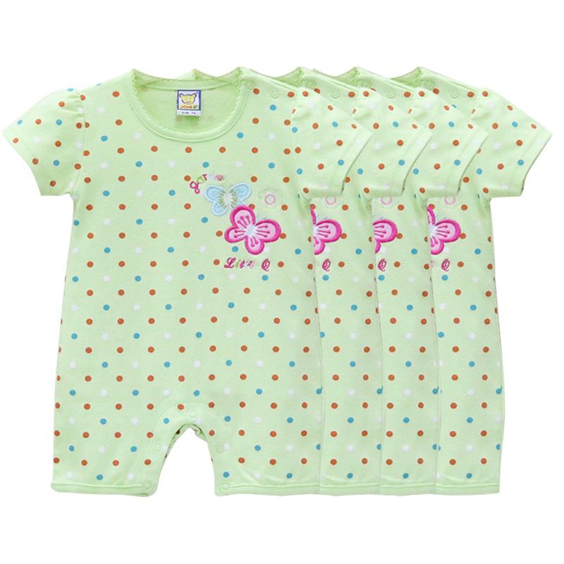 4 Pcs/lot Girls Baby Short Sleeve Romper Infant One Piece Clothing Summer Unisex Newborn Wave Point Clothes Kidswear