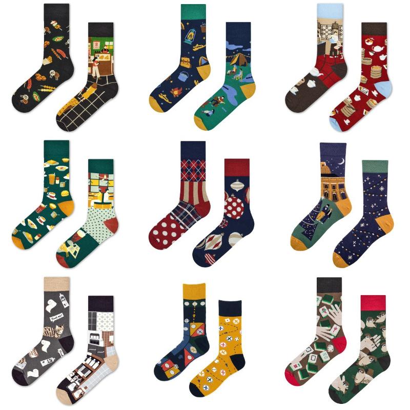 Creative and Fun Cartoon AB Trendy Asymmetric Mandarin Duck Men's and Women's Cotton Socks Medium High Socks