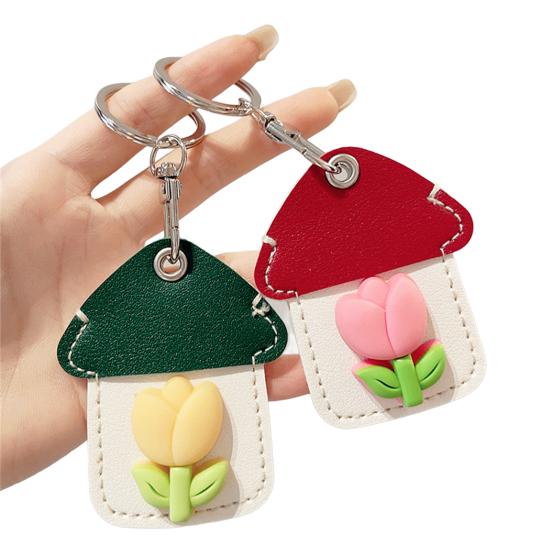 2 шт. Элегантный держатель для ключей в форме тюльпана из искусственной кожи, брелок в форме дома