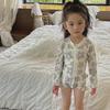 Stylish Floral Long-Sleeve Girls' Swimsuit with Sun Protection for Beach or Hot Spring Vacations