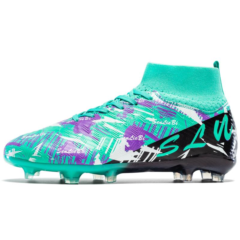 34-46 Мужские бутсы с высоким верхом для футбола, уличные, с длинными шипами, спортивные футбольные бутсы, большой размер, юношеские спортивные детские футбольные бутсы