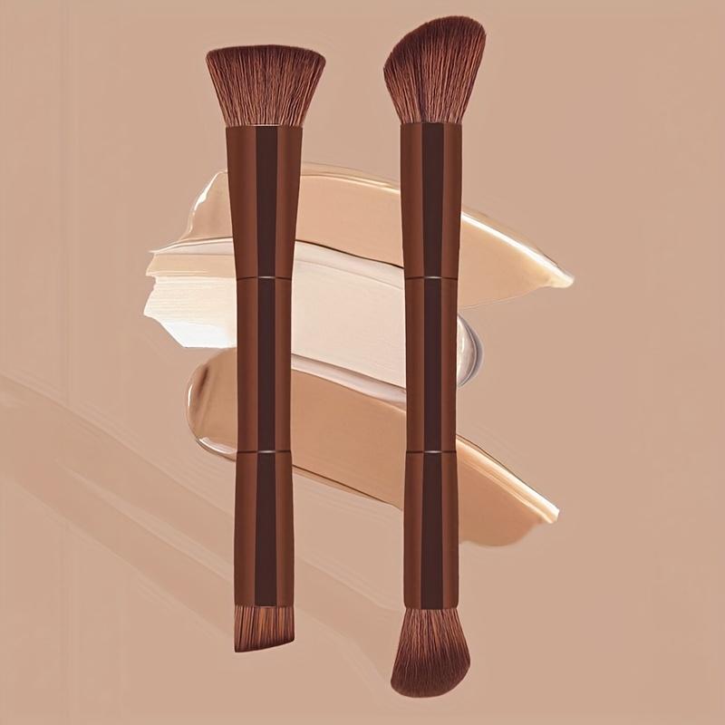 2pcs Dual-Ended Makeup Brush Set – Foundation & Blush, Soft Fibers, Travel-Friendly, Precise Application Beauty Tools