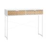 Industrial Console Table 2 Drawers Carved Oak Wood Look Herringbone Pattern White Metal Legs