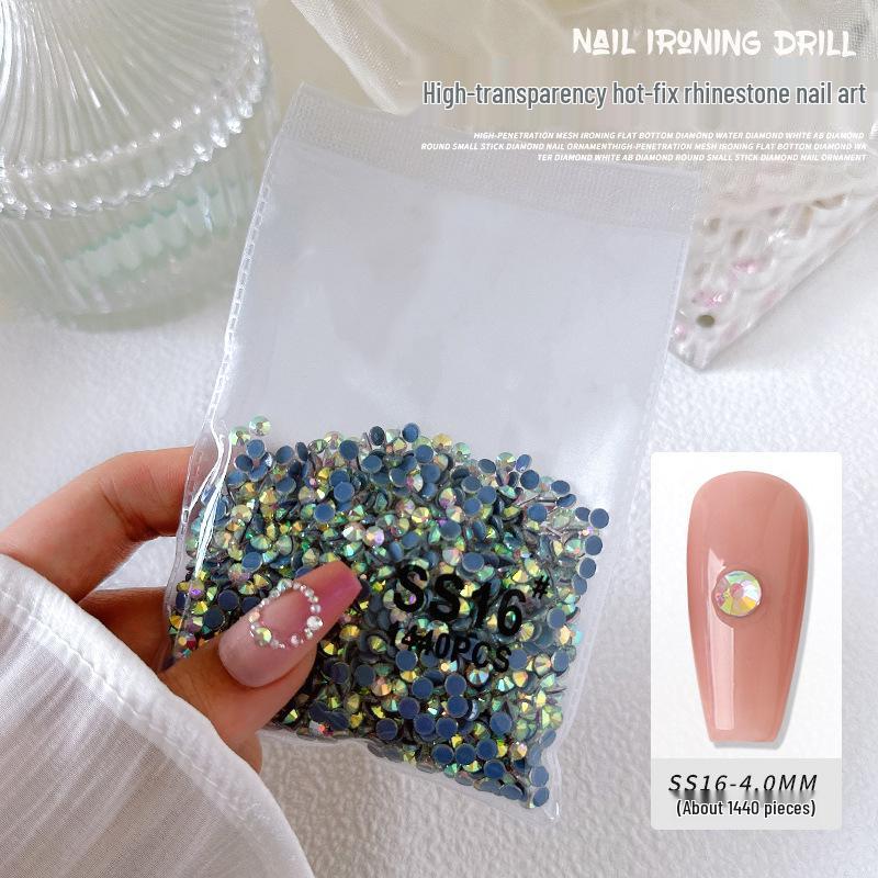 1440-Piece Aurora White AB Transparent Round Nail Art Rhinestones - Non-Fall-Off Flatback Glass Diamonds