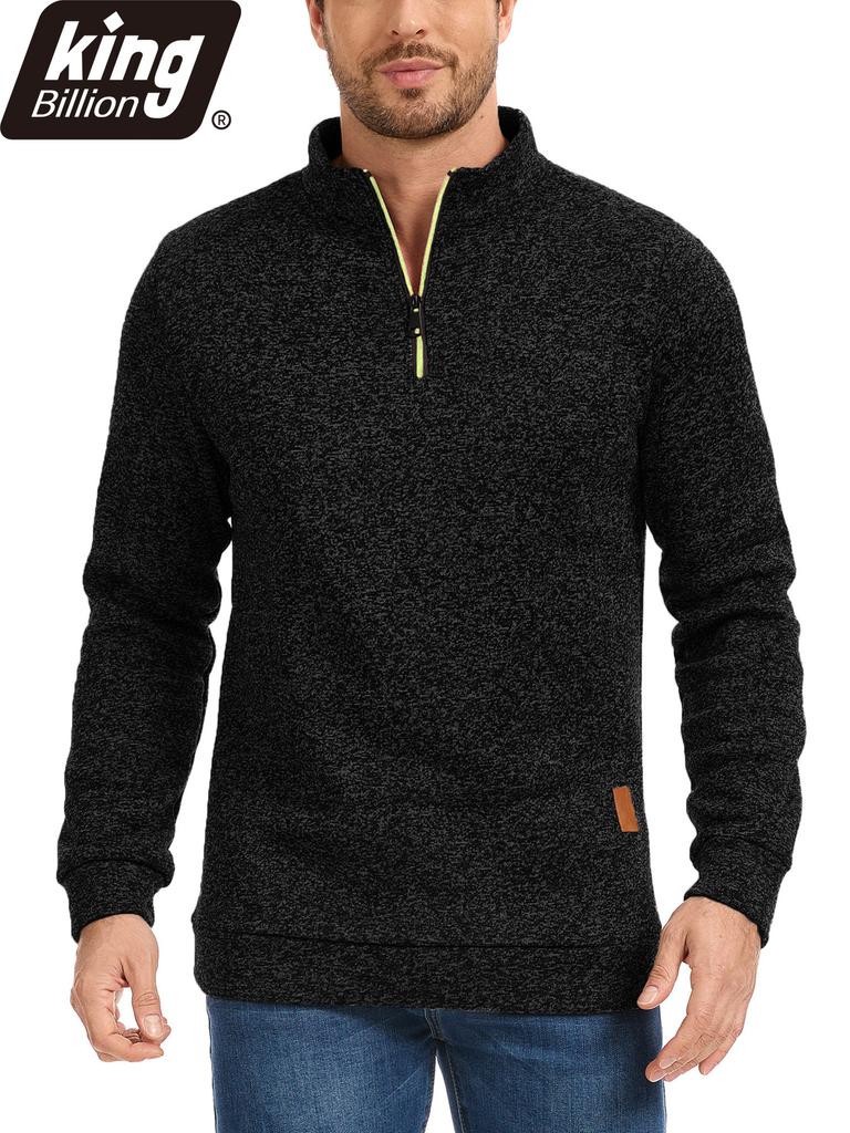 King Billion Men's Half-Zip Stand Collar Fleece Pullover Autumn Spring Sweater Ideal for Daily Casual Wear Urban Strolls and Light Outdoor Activities