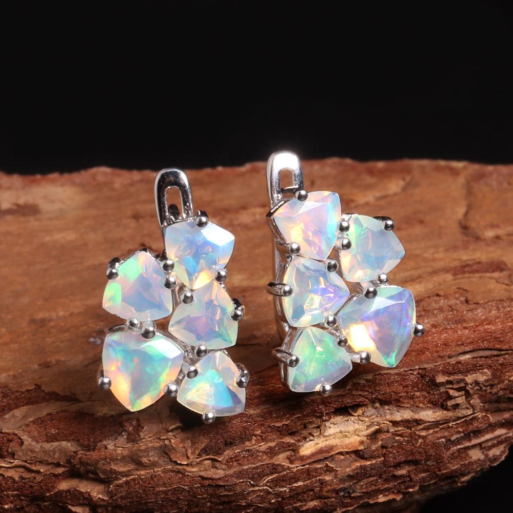 Colorful October Birthstone Natural Opal Earrings 925 Silver Real Gemstone Fine Jewelry for Women Anniversary & Holiday Gifts