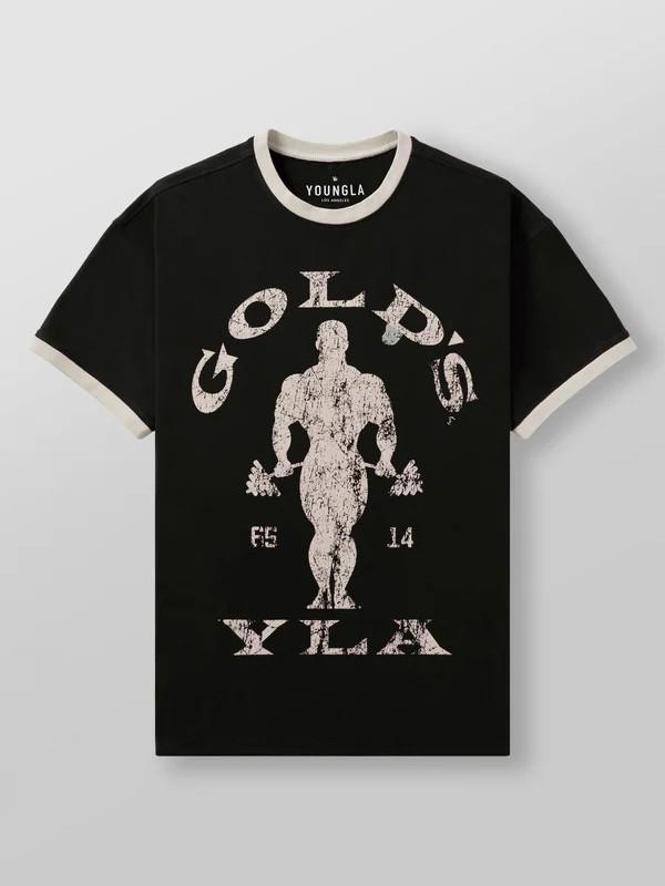 Ретро-футболка с коротким рукавом и эластичностью YoungLA x Gold's Gym для мужчин и женщин
