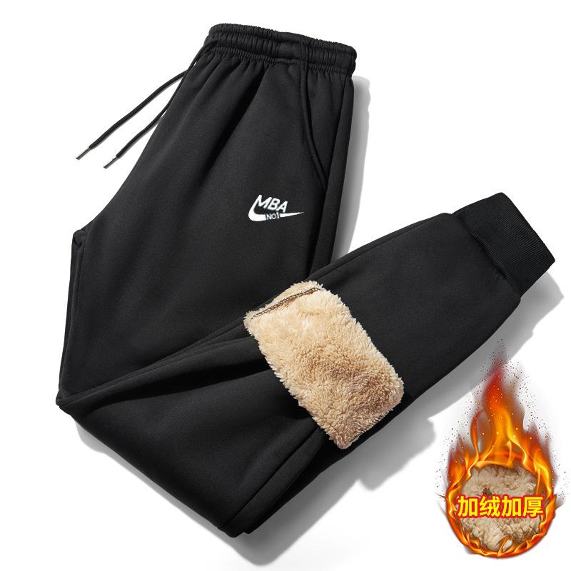 Casual Pants Men's Autumn and Winter Large Size Gram Lamb Fleece Warm Fleece Thickened Tie Sports Pants