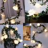 Artificial White Rose rattan light string LED small white flower rattan light string Battery Powered For wedding balcony decor