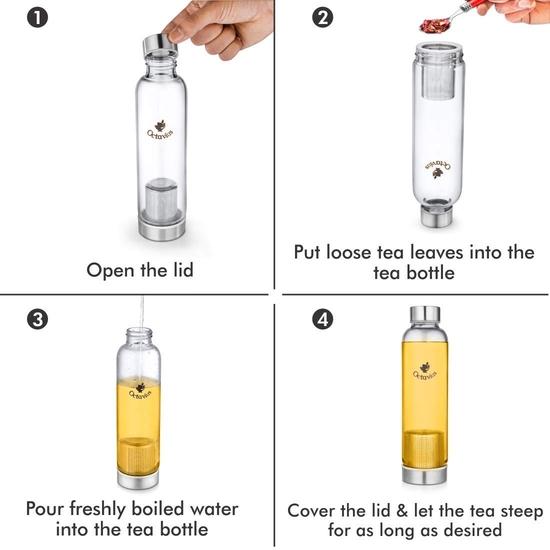 Октавиус | Бутылка из боросиликатного стекла | Бутылка для зеленого чая с инфузором - 520 мл | Стеклянная бутылка для воды с инфузором | Ситечко для заваривания чая (520 МЛ)