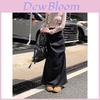Cotton Blend High Waist Pleated Split Midi Skirt For Women Spring Summer