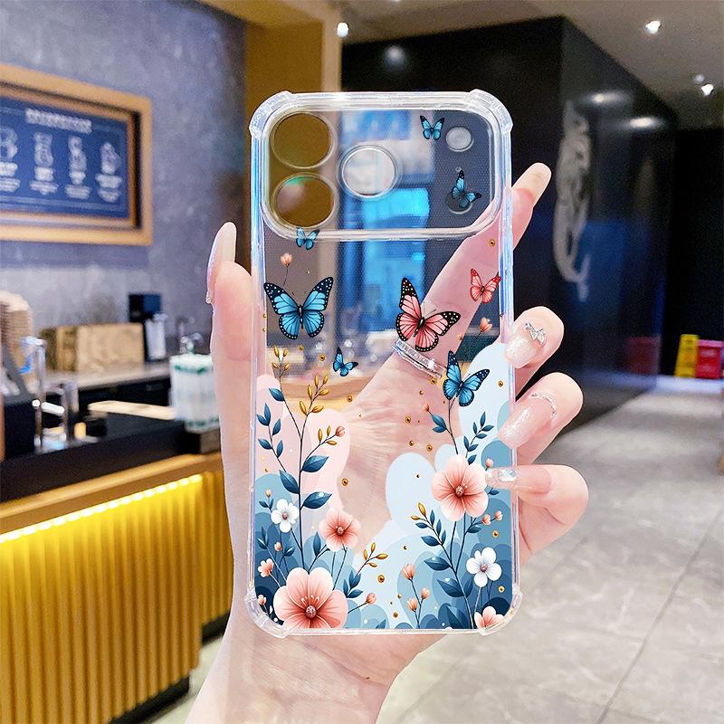 Кусты с цветами-бабочками подходят для iPhone17 прозрачный чехол Apple 16 красивый чехол для мобильного телефона 13 мелкие отверстия всесторонний защита от падения.