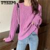 White Knitted Fried Dough Twist Women Sweater Loose Knit Pullover Simple Casual Commute Sweet Long Sleeve Top Bottoming Shirt