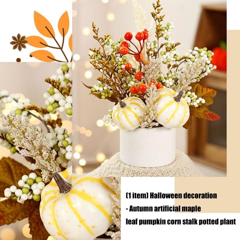 Artificial Maple Leaf Pumpkins Wheat Stalks Tabletop Planter Home Office Decoration Seasonal Display Ornament