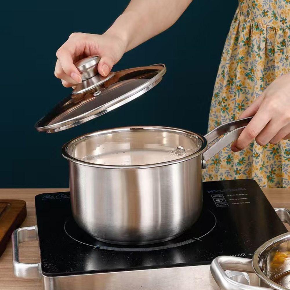 Flat-bottomed Soup Pot Glass Lid Milk Pot Household Hot Pot Noodle