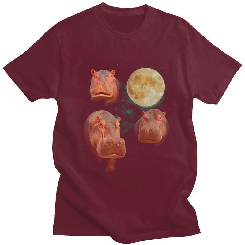 Three Moon Hippos T Shirt Men Women Short Sleeves Novelty Graphic Clothing Streetwear Loose Oversized 100 Cotton Camisetas