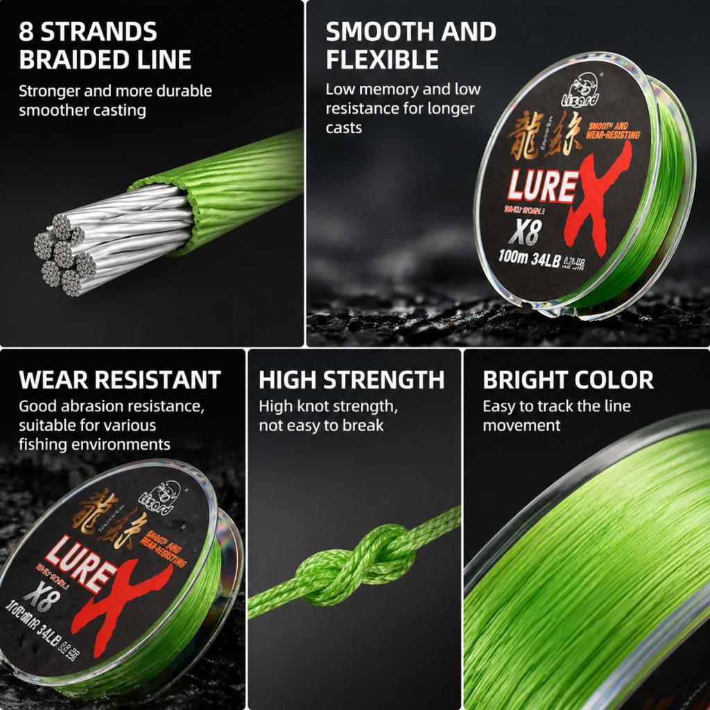 Komeilon Dragon Silk PE Line 8 Strand Braided Fishing Line for Lure Casting Bass Perch