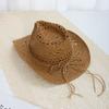 Popular Summer Straw Cowboy Hat Outdoor Shade Sun Protection Straw Hat Women's Hollow Big Eaves Beach Hat