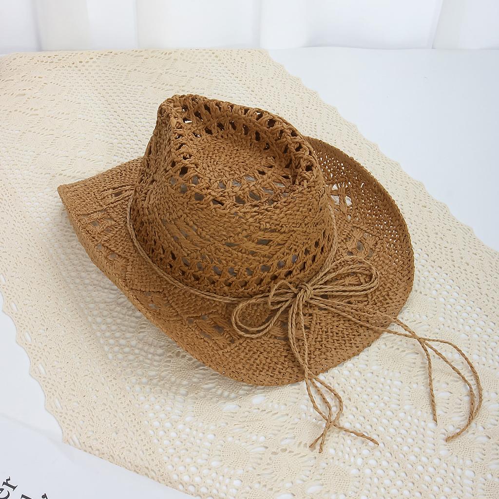 Popular Summer Straw Cowboy Hat Outdoor Shade Sun Protection Straw Hat Women's Hollow Big Eaves Beach Hat