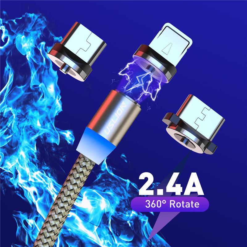 USLION 2M Магнитный Micro USB Кабель Для Зарядки iPhone Type-C Магнитное Зарядное Устройство USB Кабель Type C