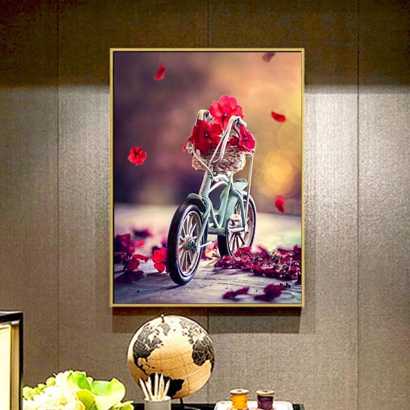 Алмазная картина Роза Велосипедный пейзаж Ручная работа DIY Алмазная картина Вышивка крестом Художник Живопись