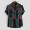 Men's Lapel Vintage Button Casual Hawaiian Style Short Sleeve Shirt Top