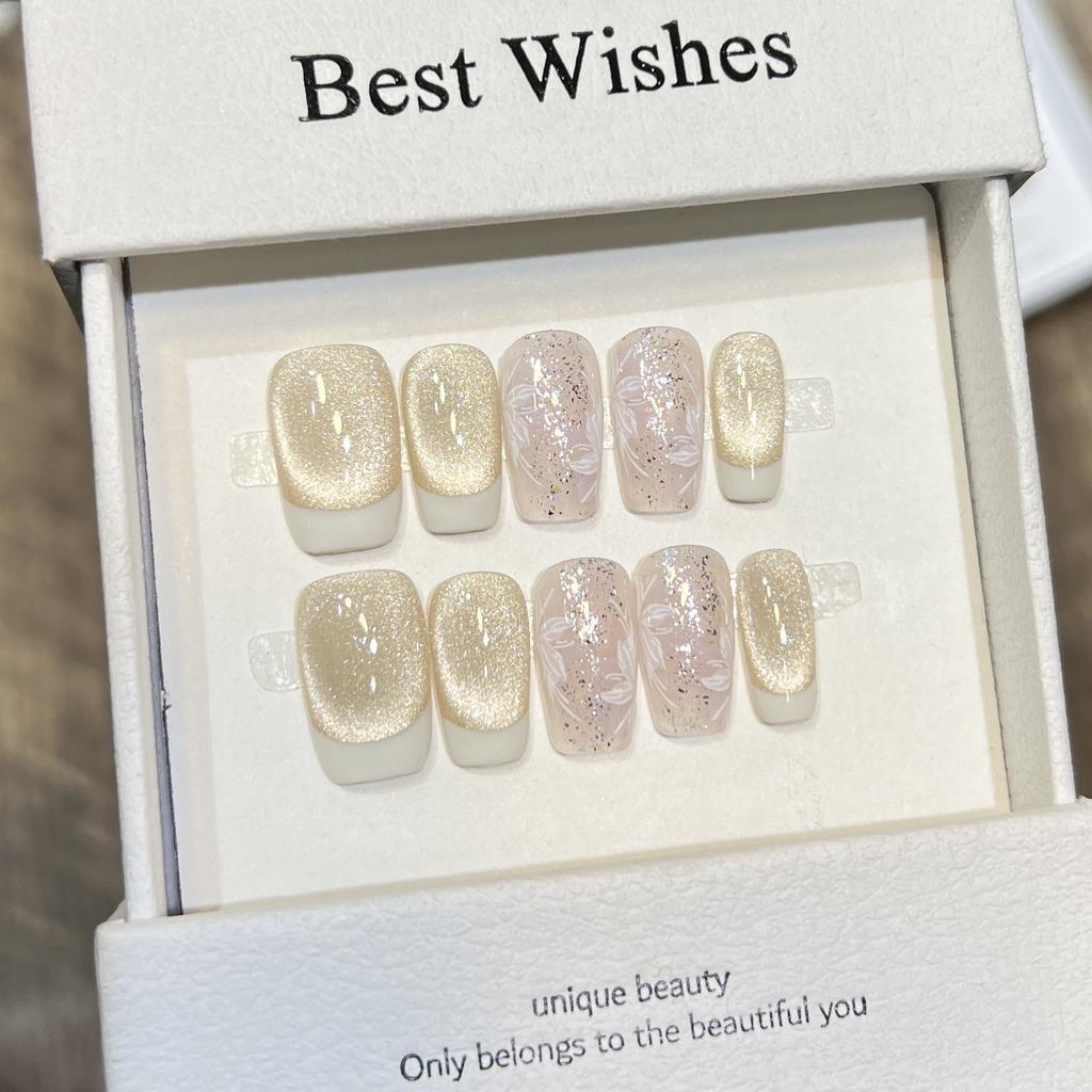 Hand-woven Armor Light Bulb Cat Eye French Hand-painted Manicure Removable Manicure