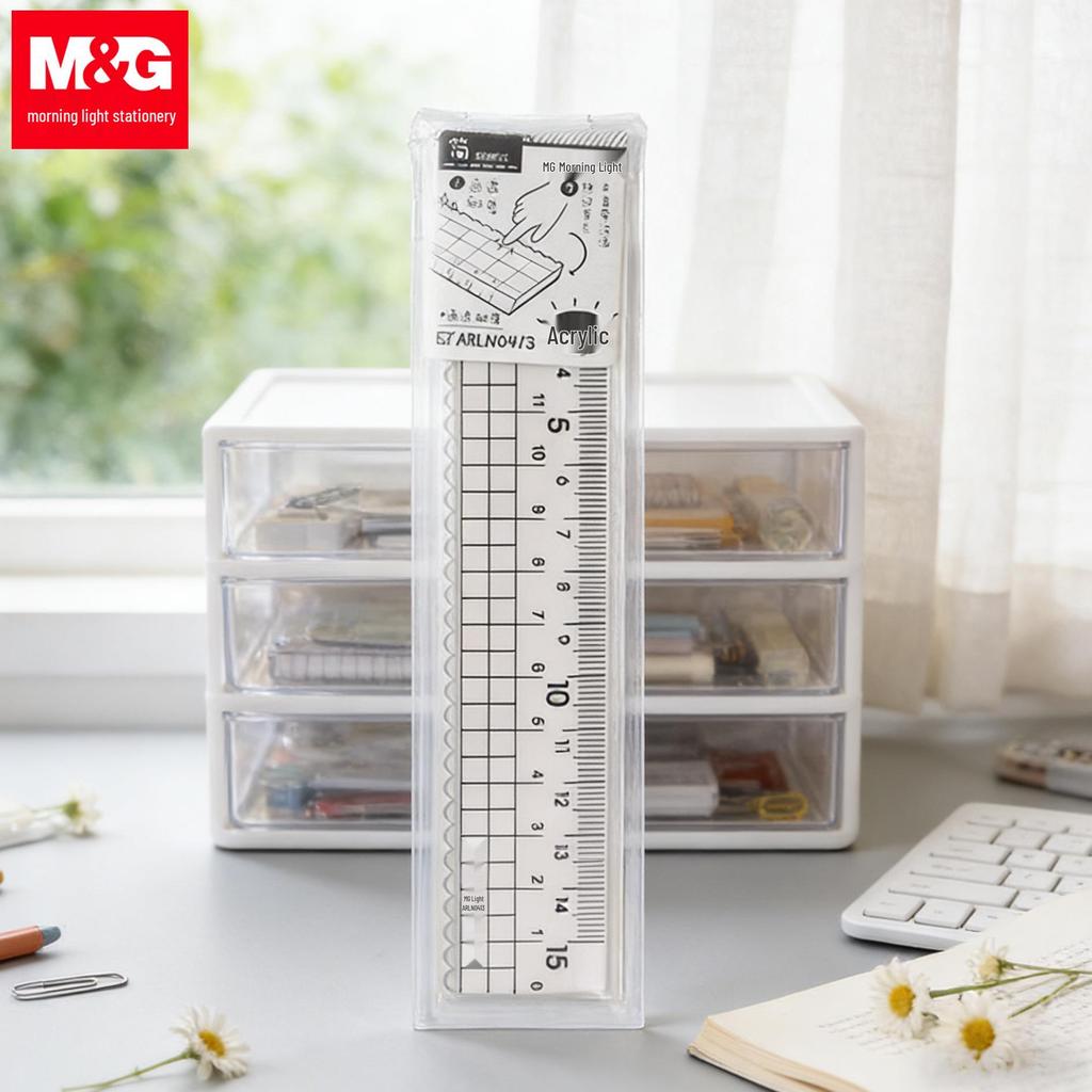 Jian High Transparency Acrylic Ruler, 15/20cm - Straight & Wave-Shaped for Students (N0413)