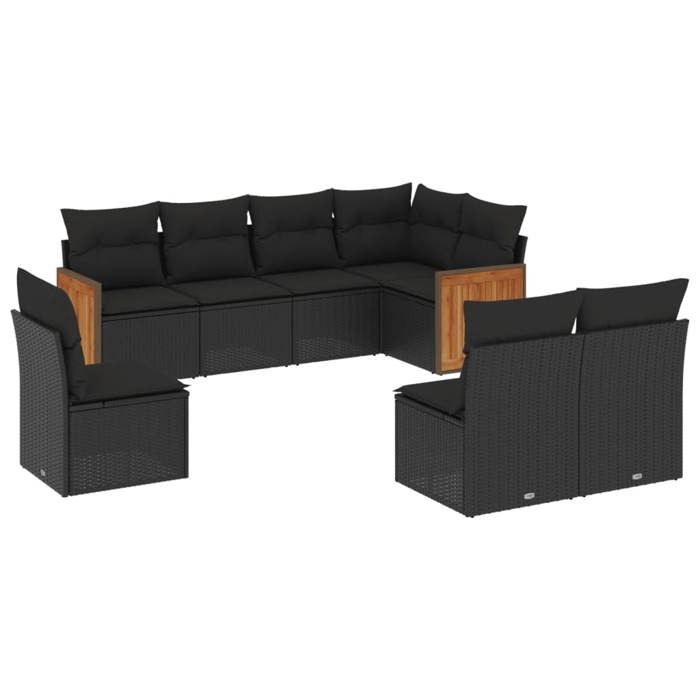 VidaXL Salon de Jardin avec Coussins 8 pcs, Canapés de Terrasse, Ensemble de Meubles de Patio, Mobilier d'Extérieur, Noir 3227721