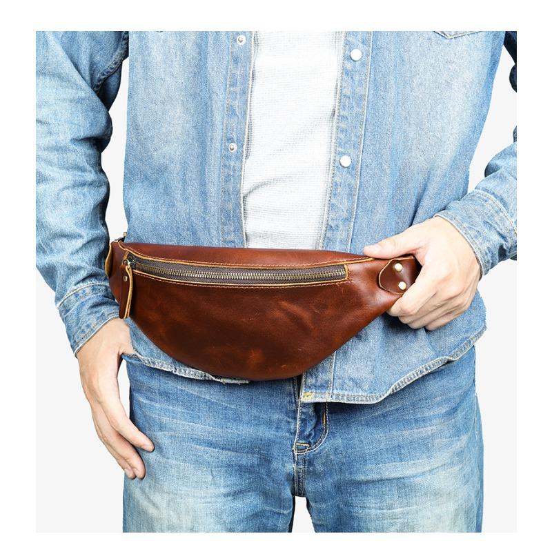 Мужская поясная сумка Crazy Horse Leather Head Layer из натуральной коровьей кожи в винтажном стиле