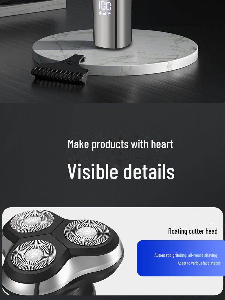 Cross-Border Men's Smart Electric Shaver: Floating Three-Blade Head, USB Rechargeable, Fully Washable.