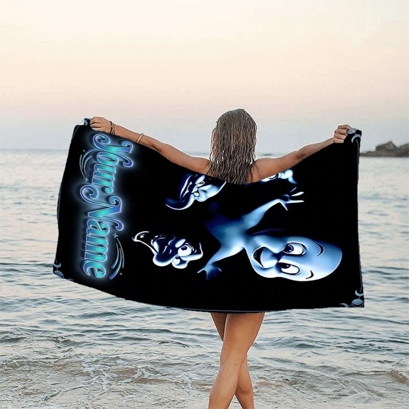1pc Casper Beach Towel with Custom Name, Beach and Seaside Swimming Pool Equipment, Fashion Pattern, Rectangular, Travel Essential