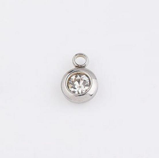 6.5mm Stainless Steel Birthstone Pendant - 12 Colors, DIY Jewelry Accessory