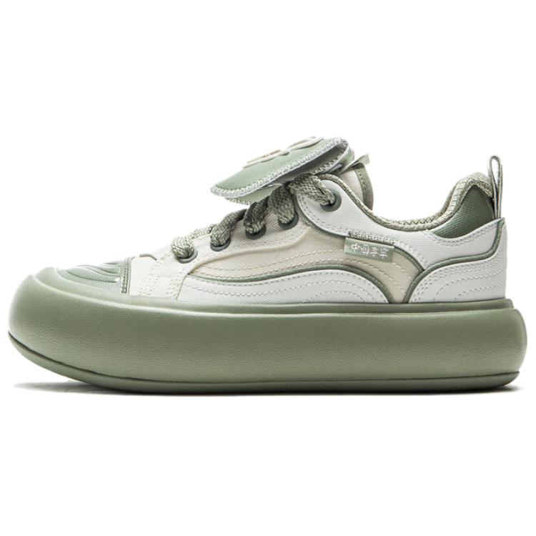 Li Ning Puff Platform Модные Удобные Износостойкие Легкие Низкие Кеды Женские кроссовки Молочно-белые Травянисто-зеленые AZGV086-3