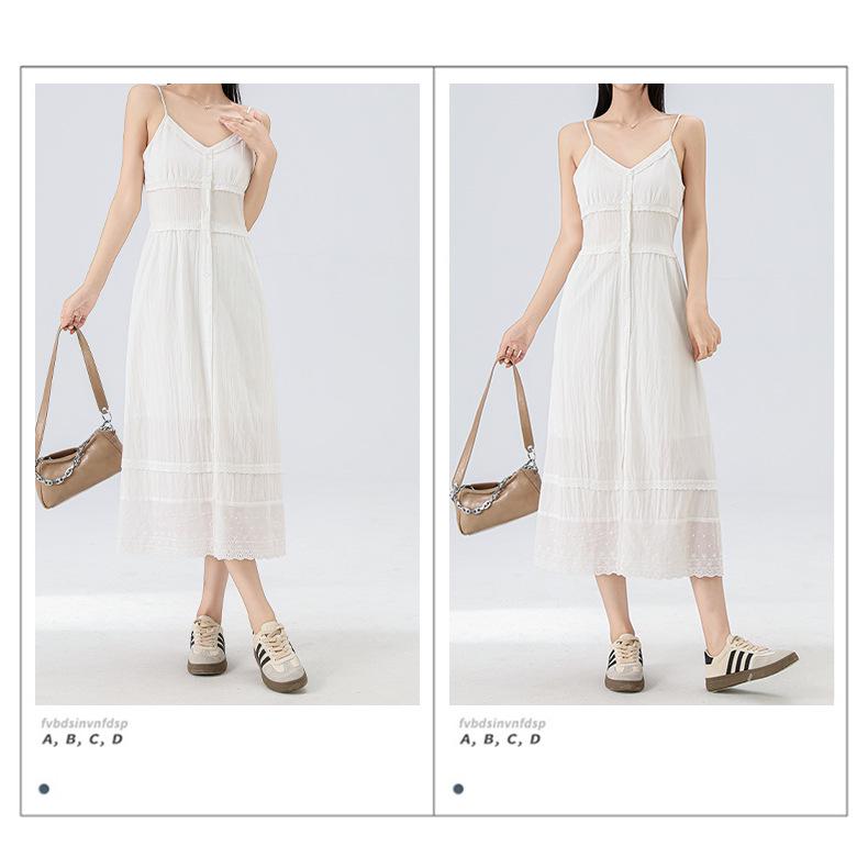 Женское белое летнее платье на подтяжках во французском стиле, новый стиль 2025 года, средней длины, универсальное, простое и элегантное.