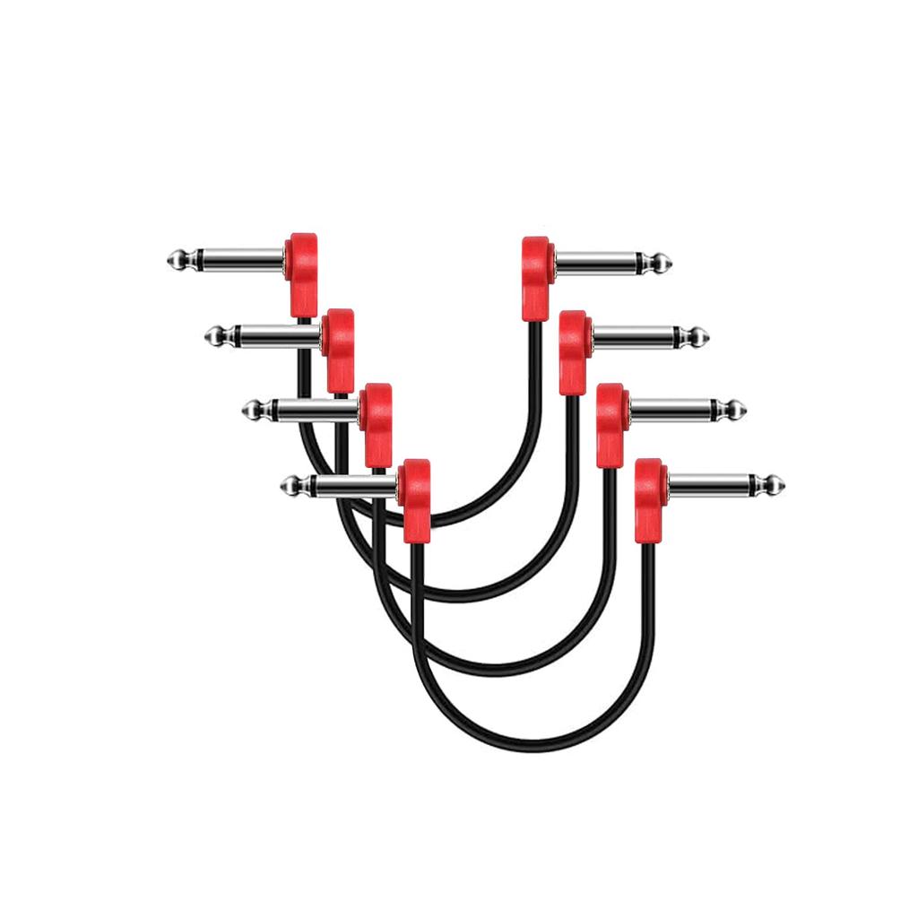Freleaf Flat Guitar Patch Cables - Noise-Free, Space-Saving Design, 14" TS Right-Angle Effects Cables, 6-Inch, Set of 4, Red